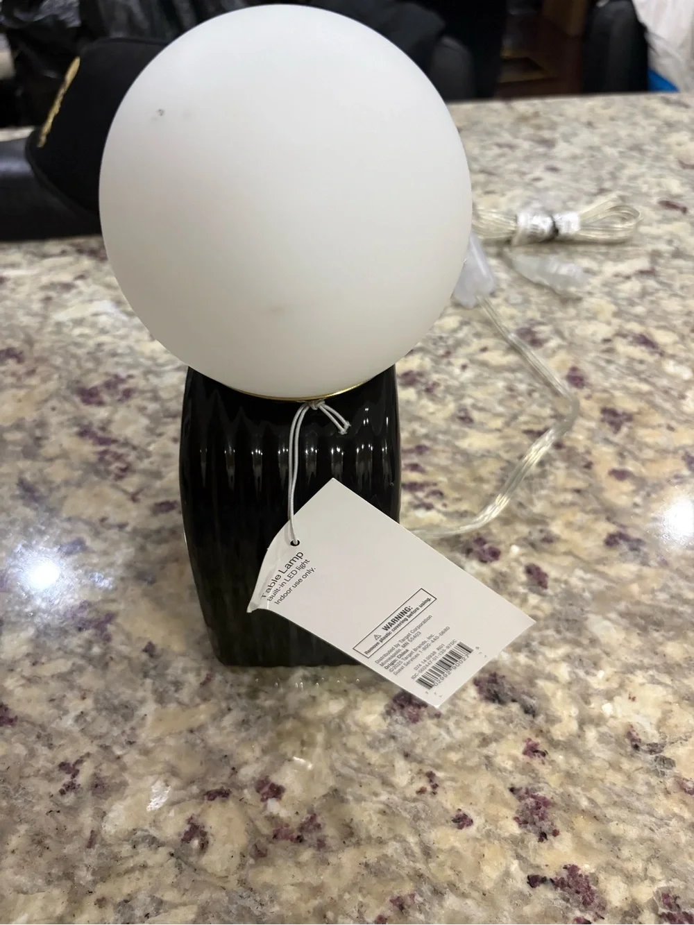 Contemporary White Globe Table Lamp with Black Glass Arch Base